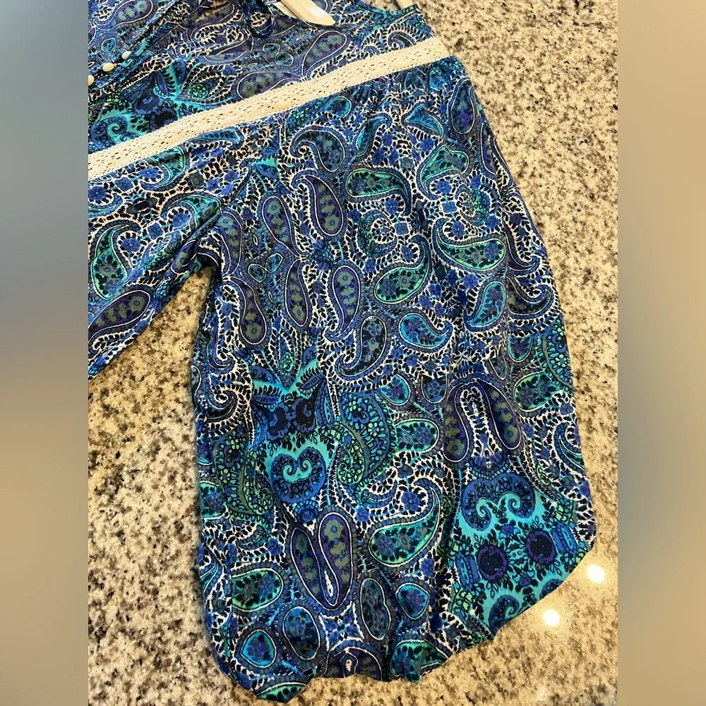 Anthropologie Blue Paisley Boho Romper Dress Size Small NEW